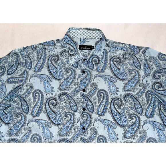 Bugatchi Uomo Men's Long Sleeve‎ Button Front Flip Cuff Paisley Shirt Size 2XL - Picture 5 of 10